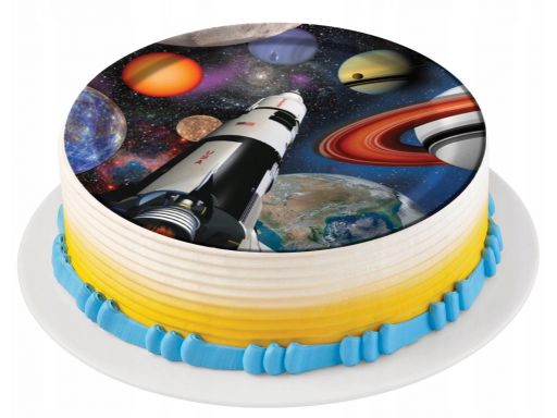 Bardzo gruby opłatek na tort kosmos planety 20 cm