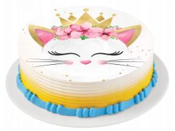Bardzo gruby opłatek na tort kot kotek korona 20cm
