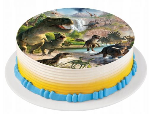 Bardzo gruby opłatek na tort dinozaury duży 20 cm