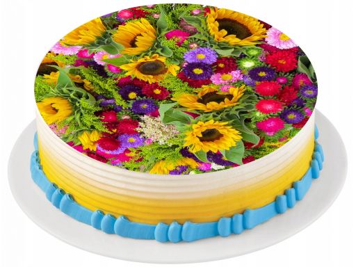 Bardzo gruby opłatek na tort kwiaty urodziny 20 cm