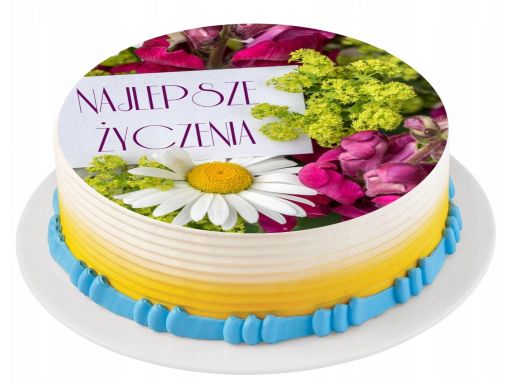 Bardzo gruby opłatek na tort kwiaty urodziny napis