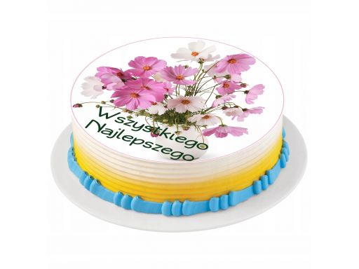 Bardzo gruby opłatek na tort kwiaty urodziny 20 cm
