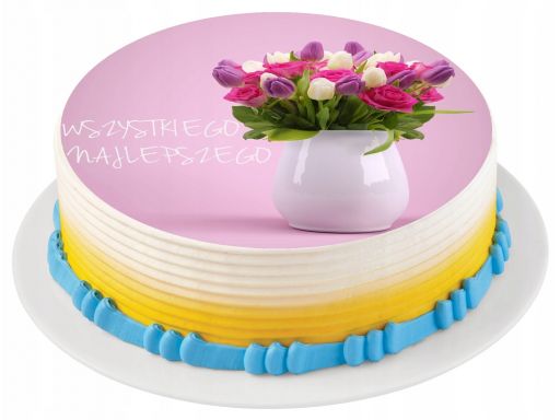 Bardzo gruby opłatek na tort urodziny kwiaty 20 cm