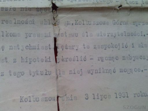 Kontrakt kupna i sprzedaży - kolbuszowa 1931 rok