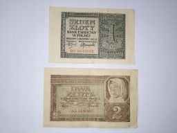 Banknoty 1941 rok - 1 zł + 2 zł - seria ag + bc