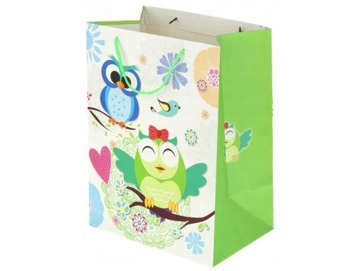 Torebka ozdobna pionowa wzór w sowy 29x20x40 cm