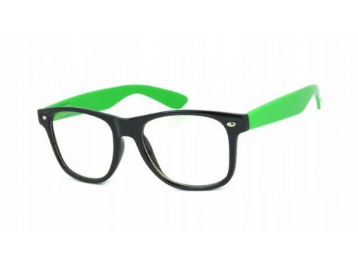 Okulary nerdy zerówki uv 400 zielone + etui