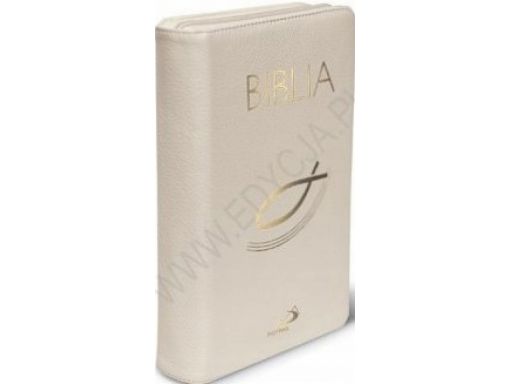 Biblia oprawa skóra naturalna+suwak ecru pismo św