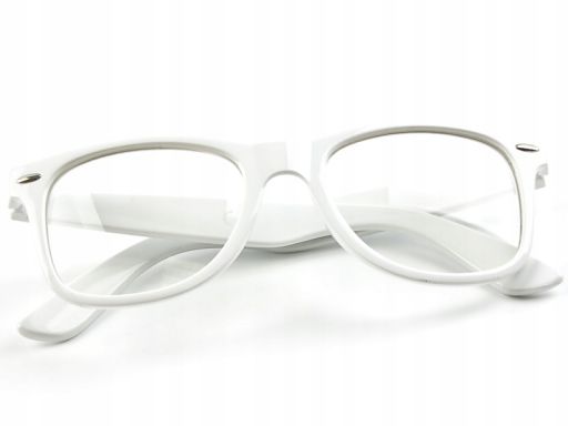 Białe okulary zerówki nerdy męskie damskie nerd