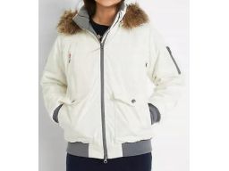 B.P.C dziecięca kurtka zimowa biała z kapturem z futerkiem ^128/134