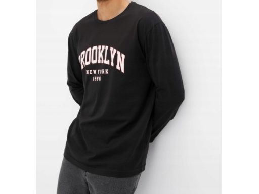 B.P.C bluzka męska czarna długi rękaw z nadrukiem L.